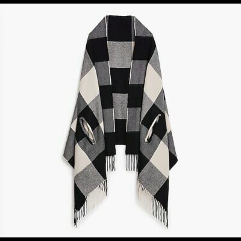 J. Crew factory plaid cape scarf in black & white
